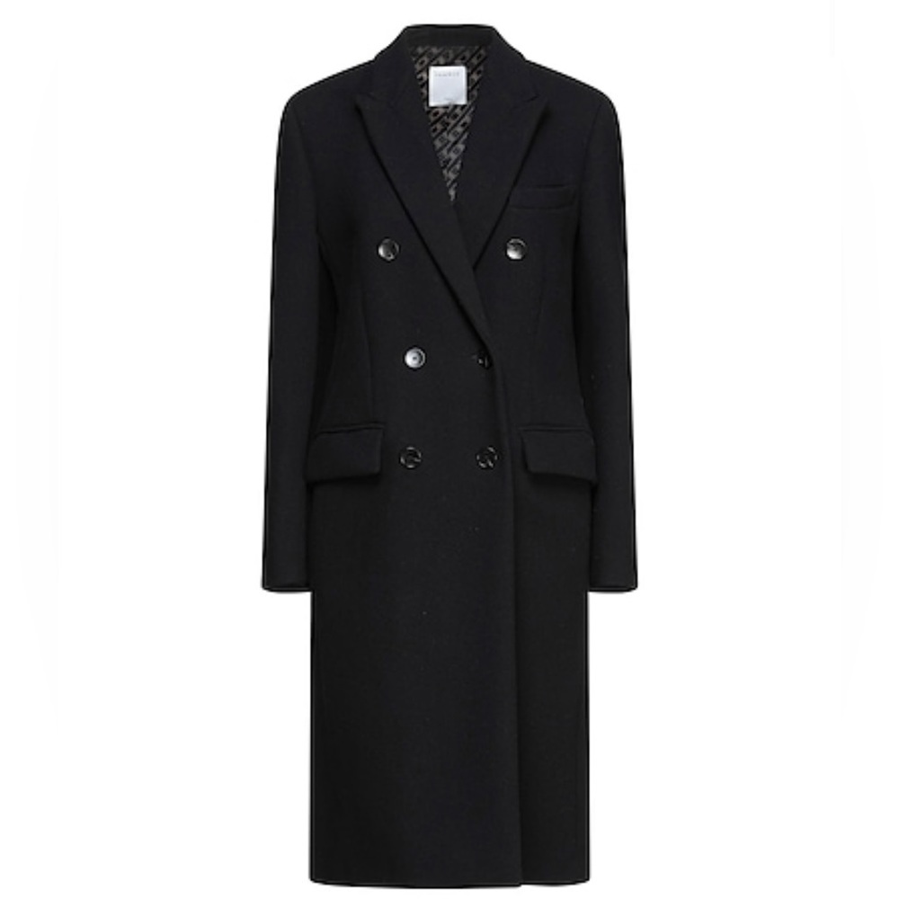 New Sandro women double breast coat in size 42 black, fully lined wool